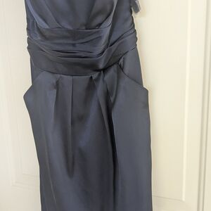 David’s Bridal Navy Strapless Formal Dress Ruched Waist Pockets NWT Size 8